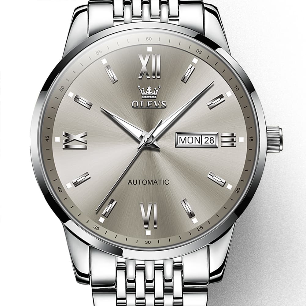 OLEVS 6777 Minimalist Day Date Mechanical Watch for Men - Two Tone White Watch | Olevs Watch Store