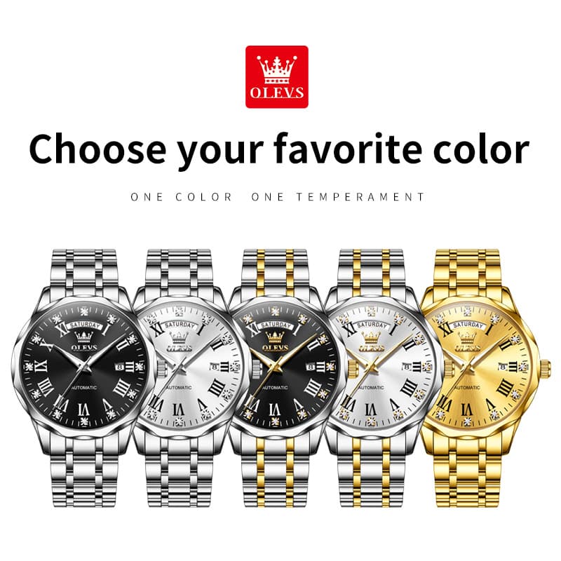 OLEVS 6780 Roman Numerals Day Date Mechanical Watch for Men - All Gold Watch | Olevs Watch Store