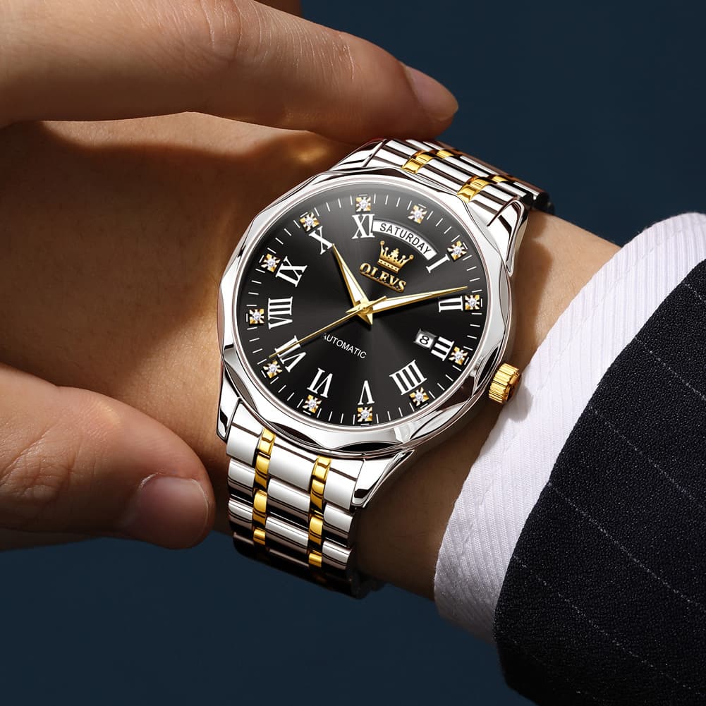 OLEVS 6780 Roman Numerals Day Date Mechanical Watch for Men - All Gold Watch | Olevs Watch Store