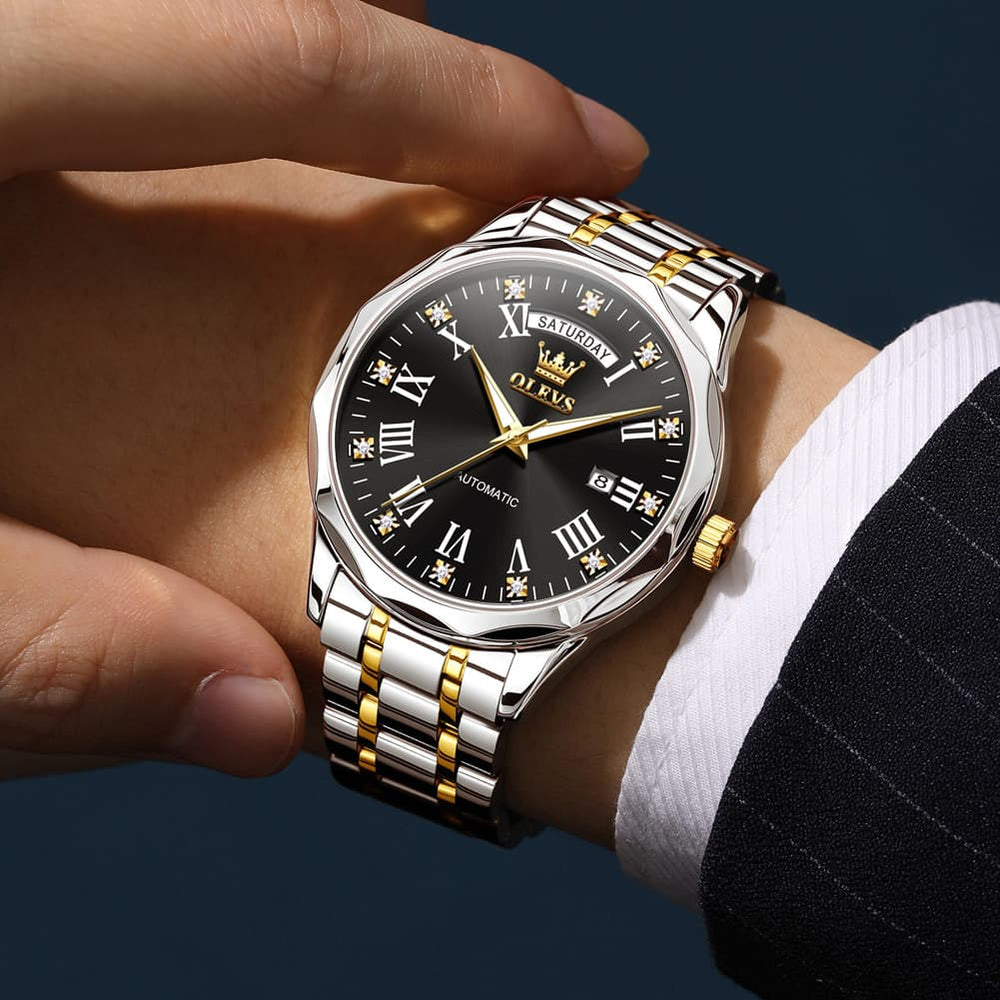 OLEVS 6780 Roman Numerals Day Date Mechanical Watch for Men - All Gold Watch | Olevs Watch Store