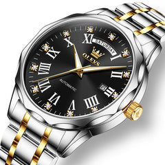 OLEVS 6780 Roman Numerals Day Date Mechanical Watch for Men - Two Tone Black Watch | Olevs Watch Store