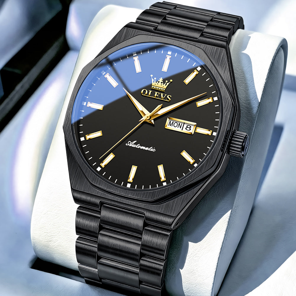 All Black watch studio closeup - OLEVS 6786
