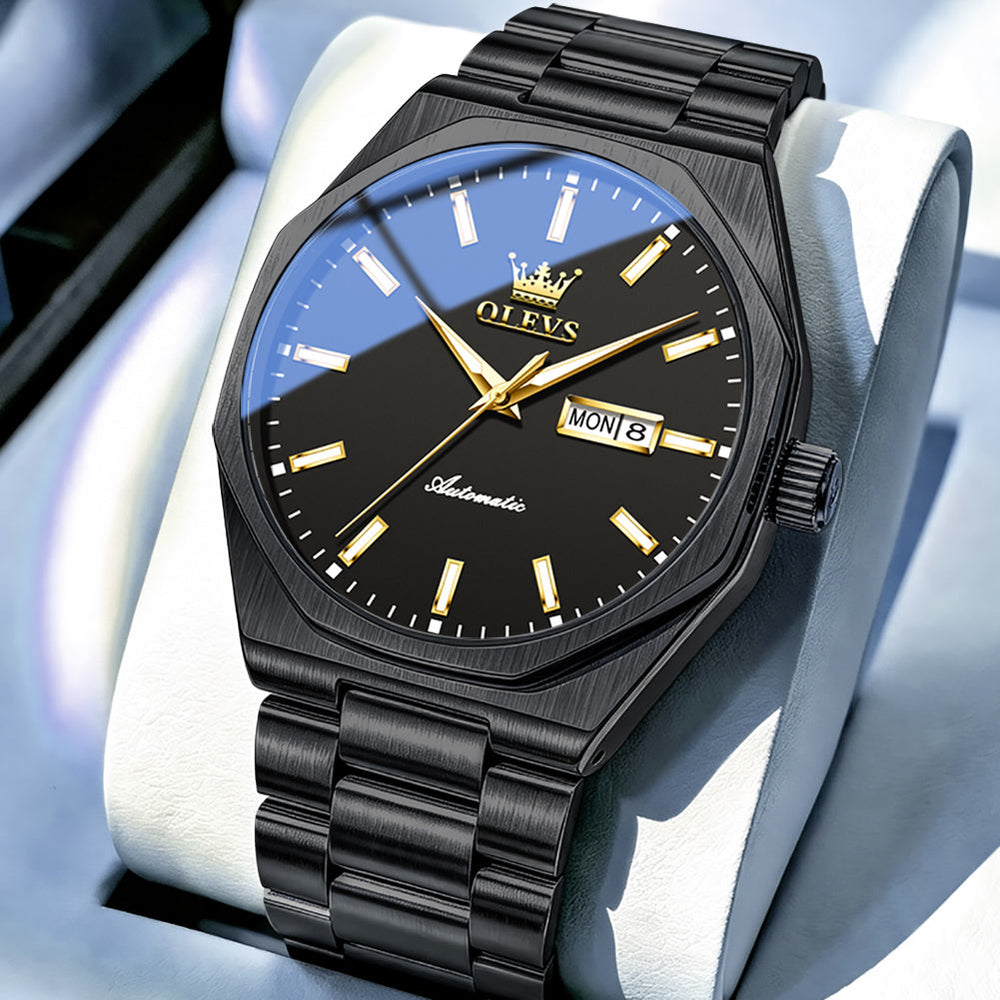 All Black watch studio closeup - OLEVS 6786