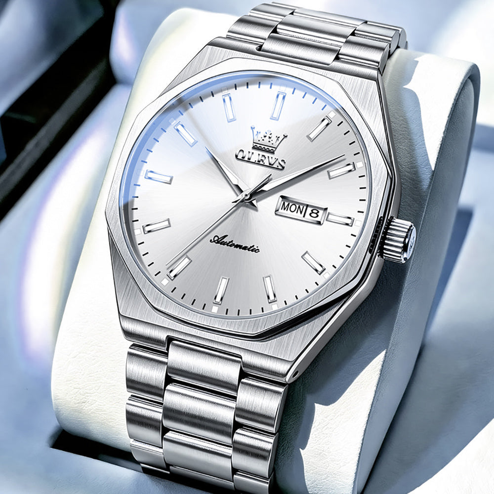 Silver White watch studio closeup - OLEVS 6786