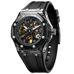 All Black skeleton automatic watch front view - OLEVS 6788