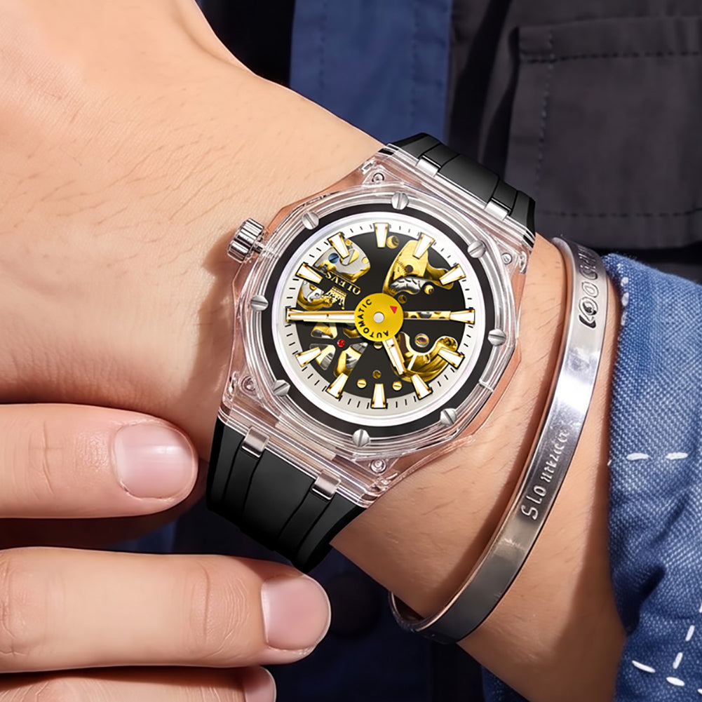 Black Clear watch wrist closeup - OLEVS 6788