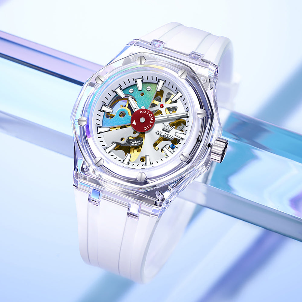 White Clear automatic watch lifestyle - OLEVS 6788