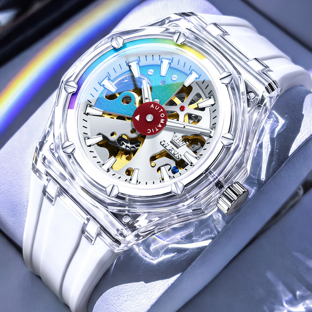 White Clear transparent watch studio closeup - OLEVS 6788