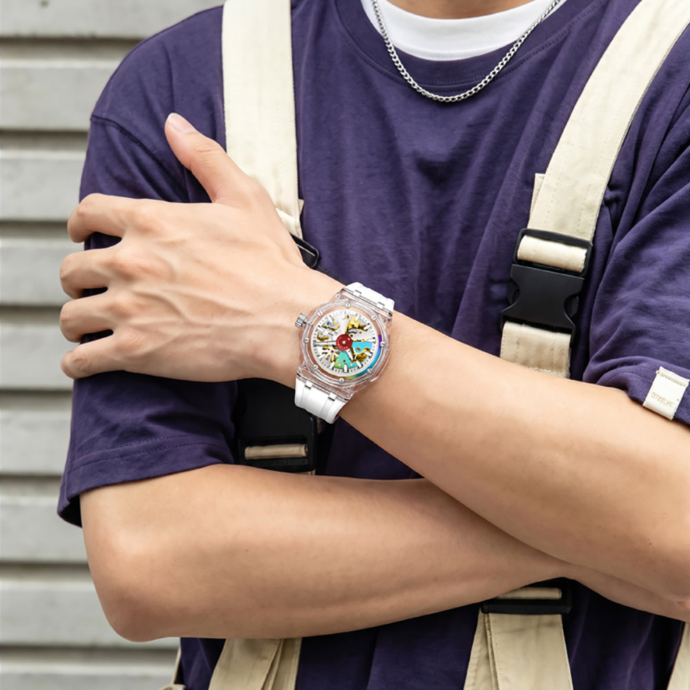 White Clear watch worn on wrist - OLEVS 6788