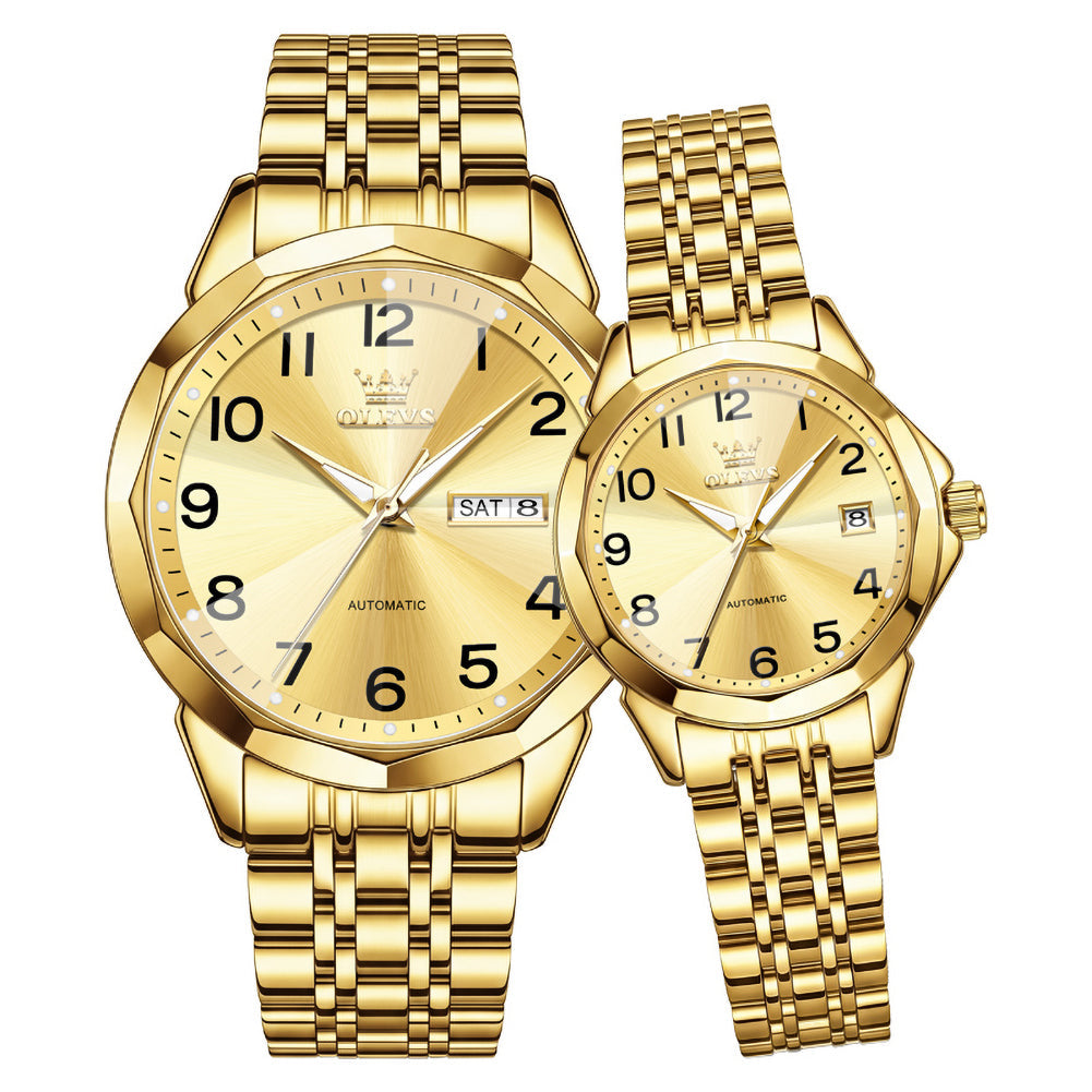 all gold automatic couple watch set - OLEVS 6789