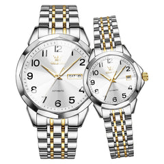 gold silver white automatic couple watch set - OLEVS 6789