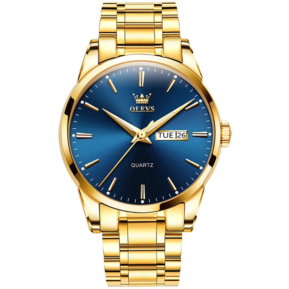 OLEVS 6898 Ultra Thin Day Date Watch Stainless Steel Quartz Casual Timepiece for Men - Gold White Watch | Olevs Watch Store