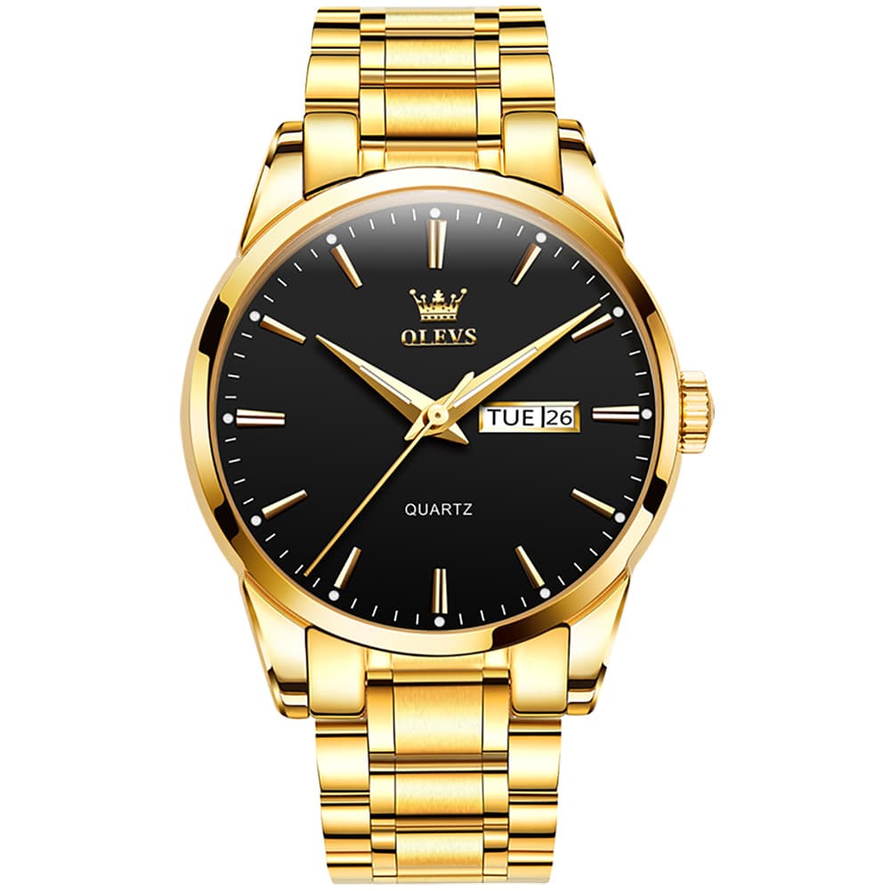 OLEVS 6898 Ultra Thin Day Date Watch Stainless Steel Quartz Casual Timepiece for Men - Gold White Watch | Olevs Watch Store