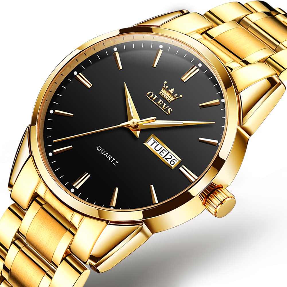OLEVS 6898 Ultra Thin Day Date Watch Stainless Steel Quartz Casual Timepiece for Men - Gold White Watch | Olevs Watch Store