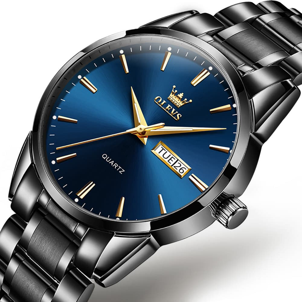 OLEVS 6898 Ultra Thin Day Date Watch Stainless Steel Quartz Casual Timepiece for Men - Gold White Watch | Olevs Watch Store
