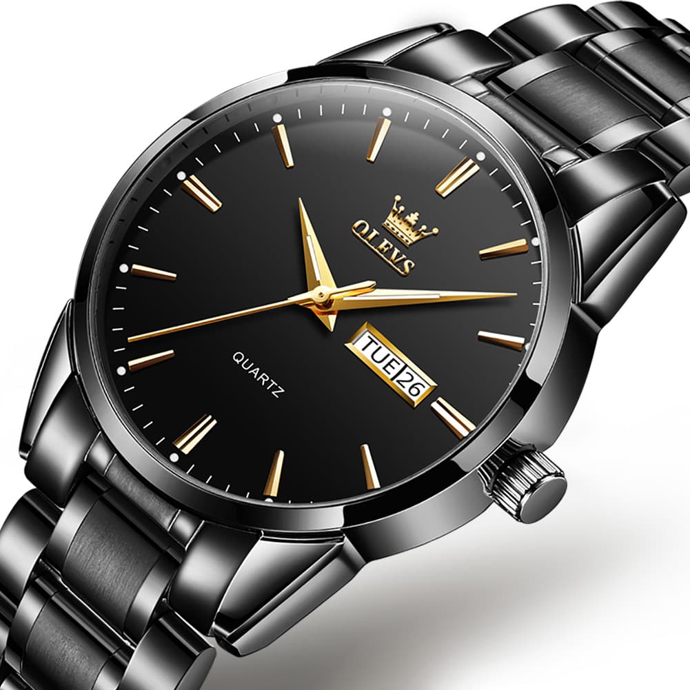 OLEVS 6898 Ultra Thin Day Date Watch Stainless Steel Quartz Casual Timepiece for Men - Gold White Watch | Olevs Watch Store