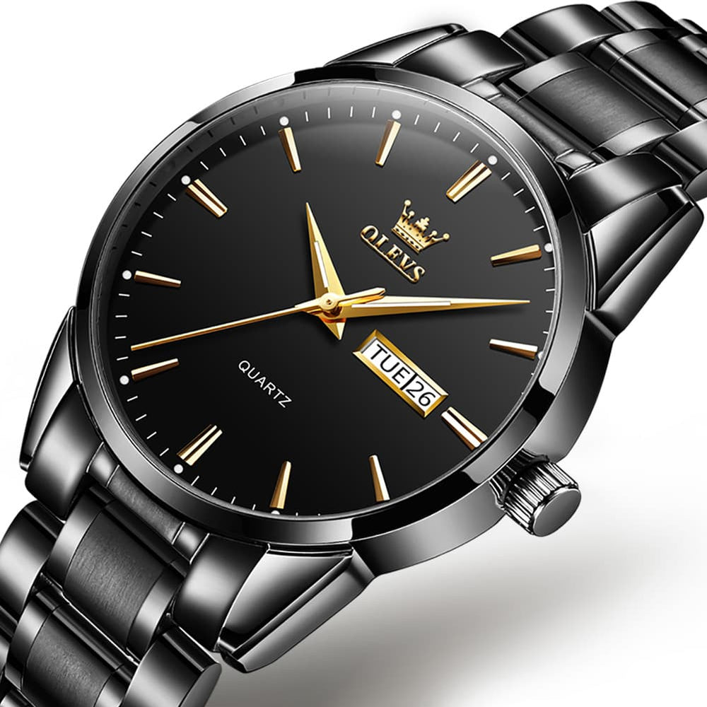 OLEVS 6898 Ultra Thin Day Date Watch Stainless Steel Quartz Casual Timepiece for Men - Gold White Watch | Olevs Watch Store
