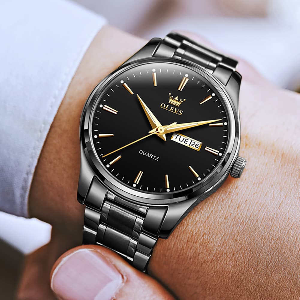 OLEVS 6898 Ultra Thin Day Date Watch Stainless Steel Quartz Casual Timepiece for Men - Gold White Watch | Olevs Watch Store