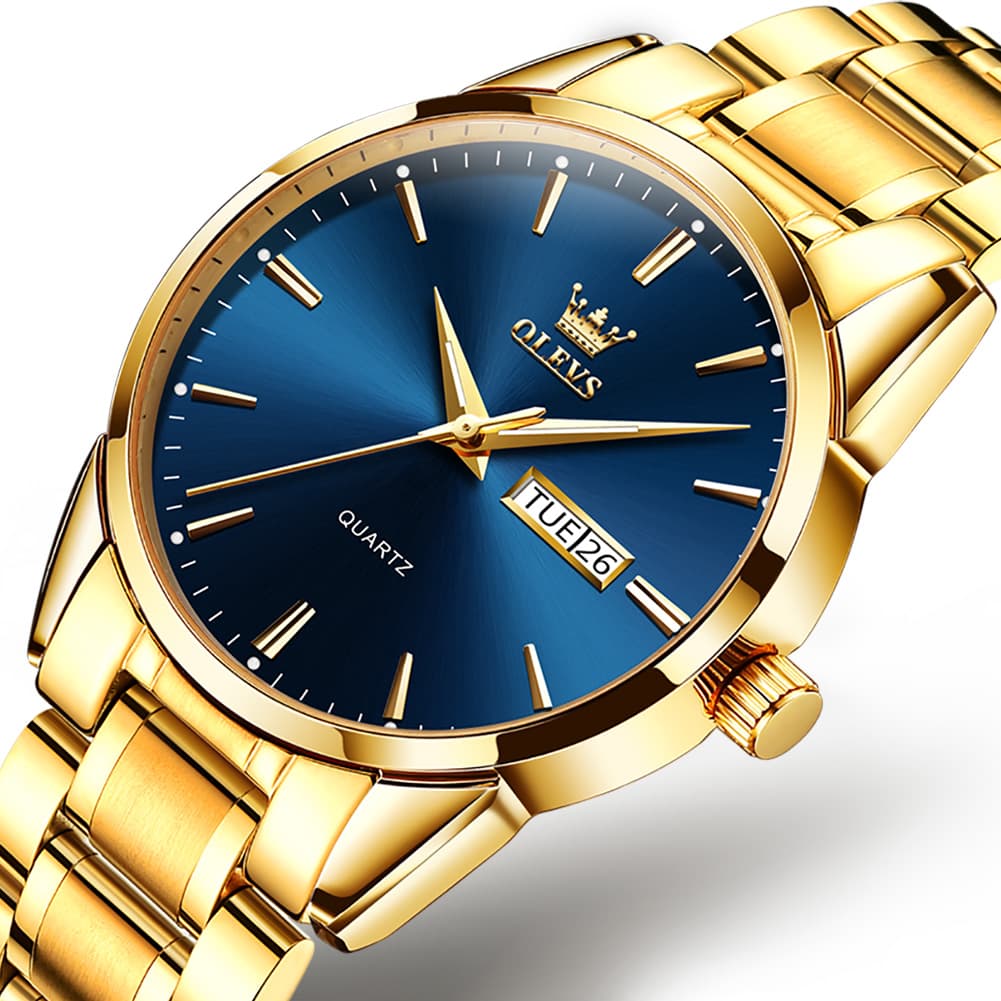 OLEVS 6898 Ultra Thin Day Date Watch Stainless Steel Quartz Casual Timepiece for Men - Gold White Watch | Olevs Watch Store