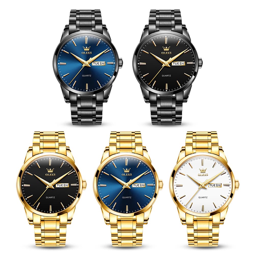 OLEVS 6898 Ultra Thin Day Date Watch Stainless Steel Quartz Casual Timepiece for Men - Gold White Watch | Olevs Watch Store