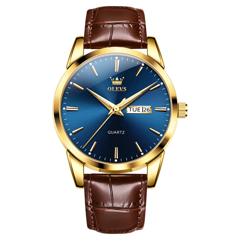 OLEVS 6898P Ultra Thin Day Date Watch Leather Strap Quartz Casual Timepiece for Men - All Black Watch | Olevs Watch Store