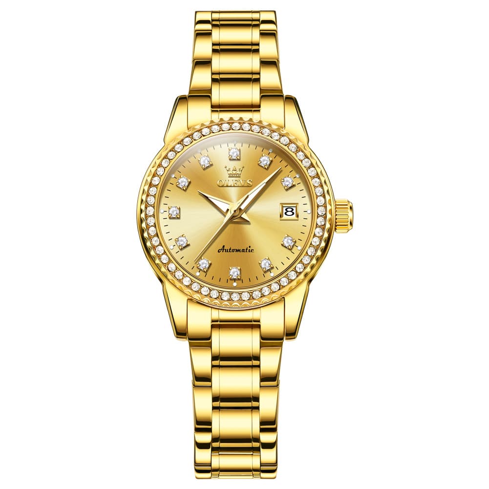 OLEVS 7003N Diamond Bezel Date Mechanical Watch for Women - Silver White Watch | Olevs Watch Store