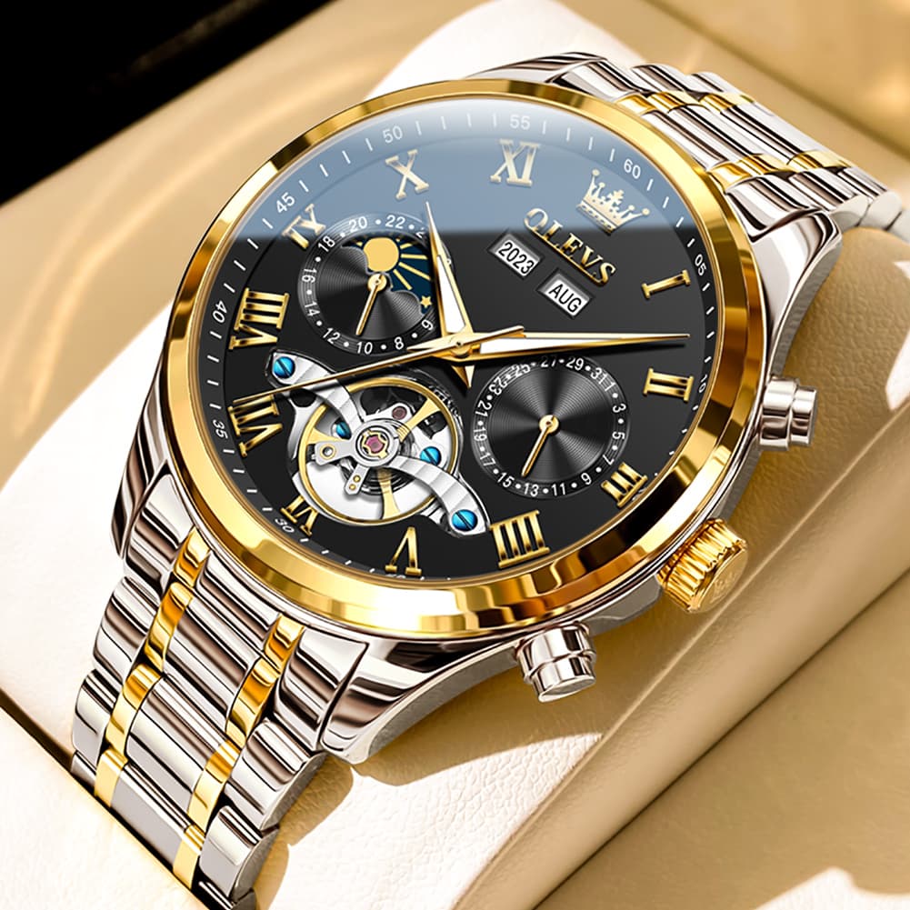 OLEVS 7005 Multi Function Skeleton Mechanical Watch for Men - Silver White Watch | Olevs Watch Store