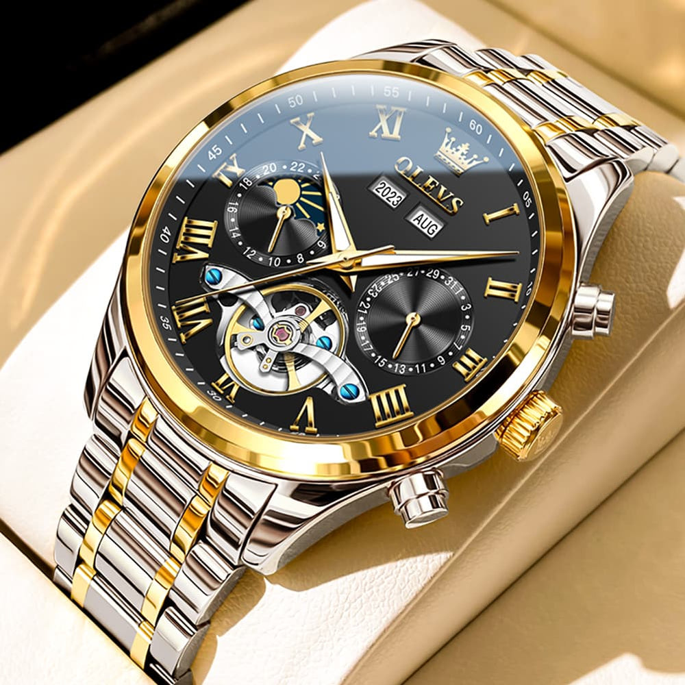 OLEVS 7005 Multi Function Skeleton Mechanical Watch for Men - Silver White Watch | Olevs Watch Store