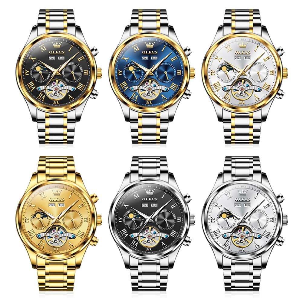 OLEVS 7005 Multi Function Skeleton Mechanical Watch for Men - Silver White Watch | Olevs Watch Store