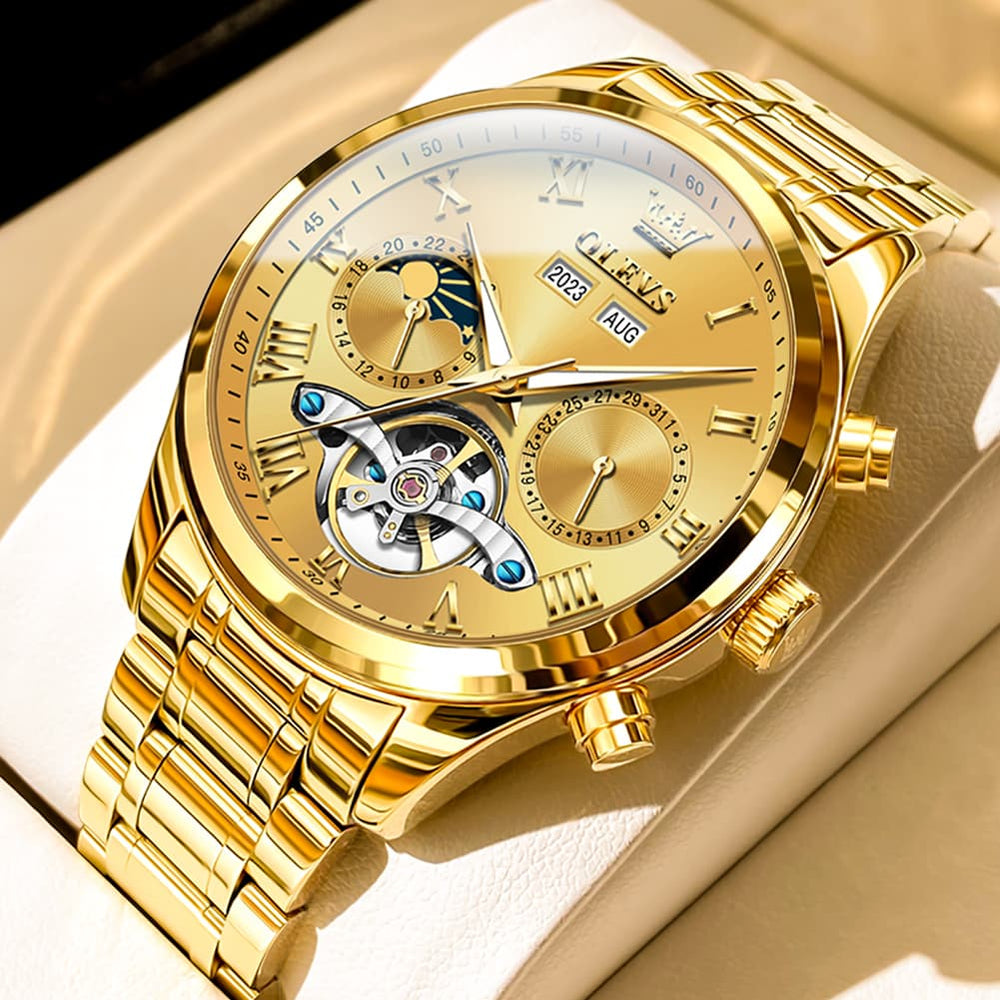 OLEVS 7005 Multi Function Skeleton Mechanical Watch for Men - Silver White Watch | Olevs Watch Store