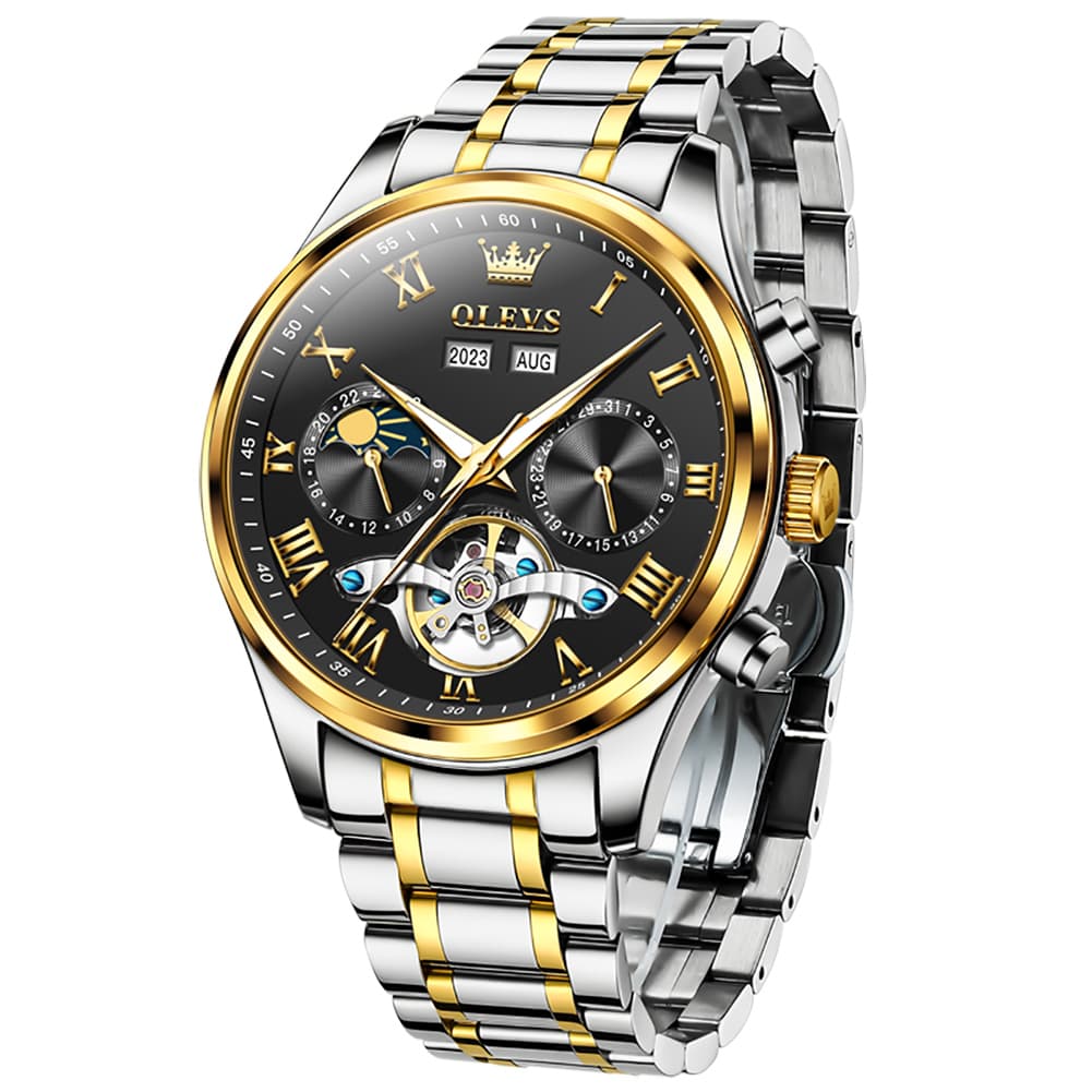 OLEVS 7005 Multi Function Skeleton Mechanical Watch for Men - Silver White Watch | Olevs Watch Store