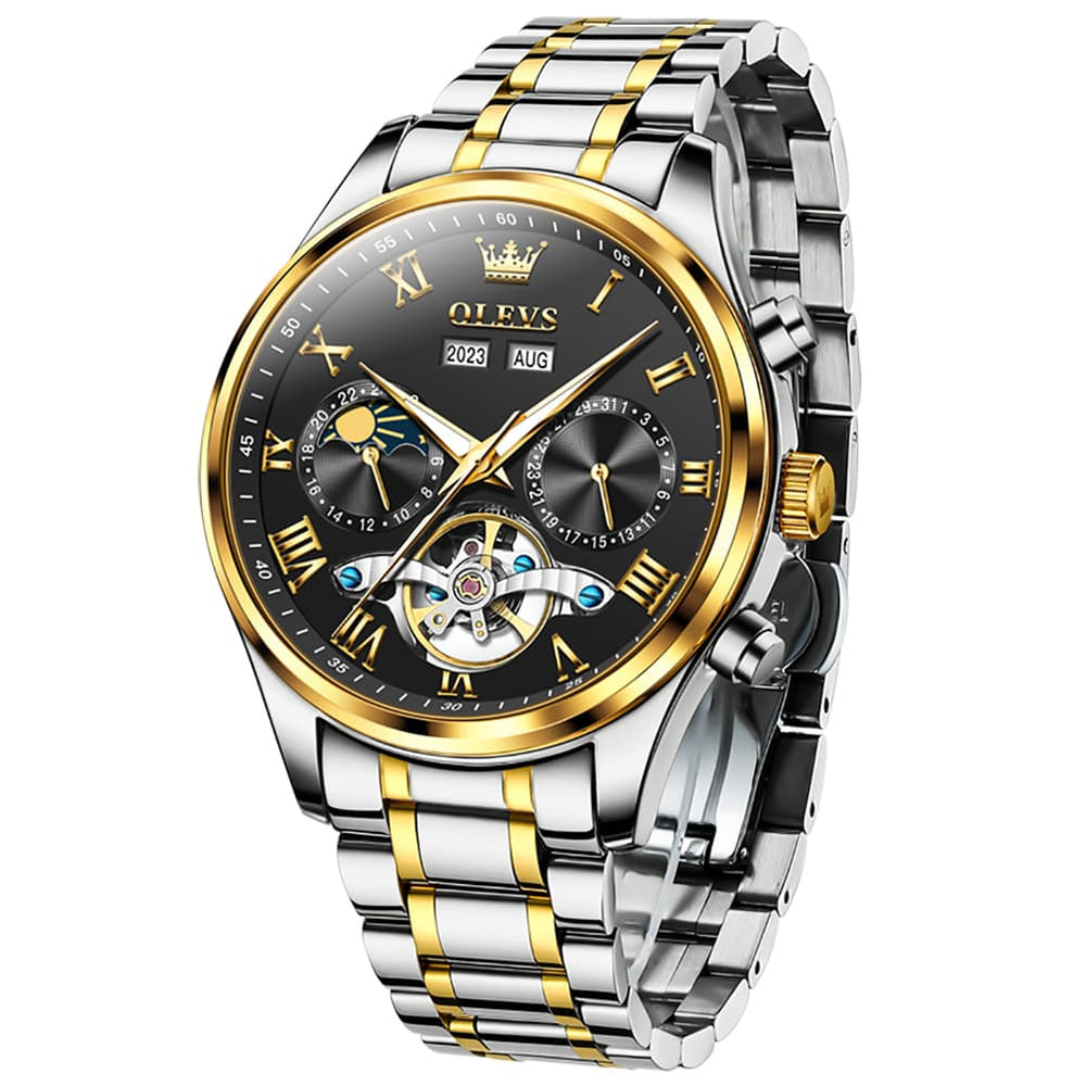 OLEVS 7005 Multi Function Skeleton Mechanical Watch for Men - Silver White Watch | Olevs Watch Store
