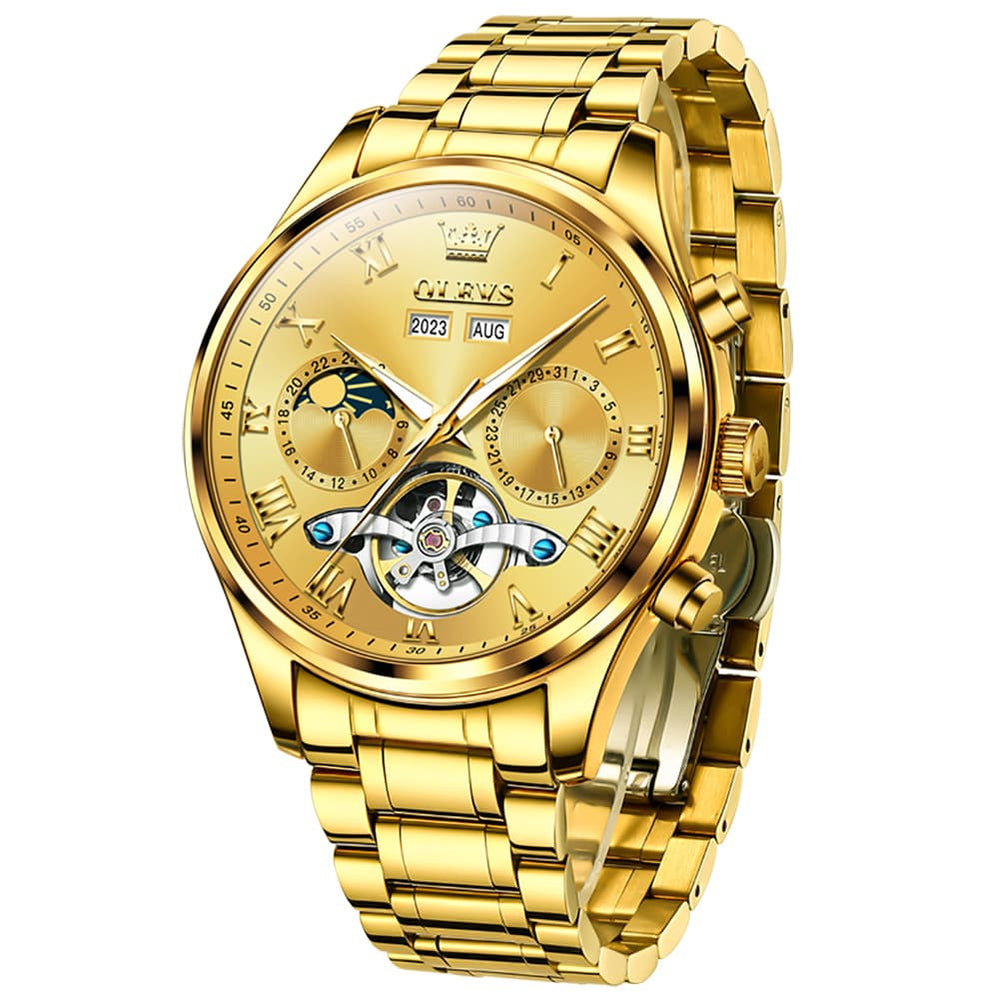 OLEVS 7005 Multi Function Skeleton Mechanical Watch for Men - Silver White Watch | Olevs Watch Store