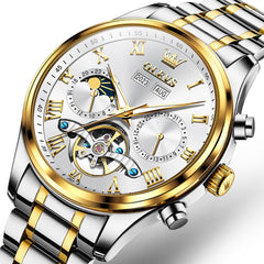 OLEVS 7005 Multi Function Skeleton Mechanical Watch for Men - Two Tone White Watch | Olevs Watch Store