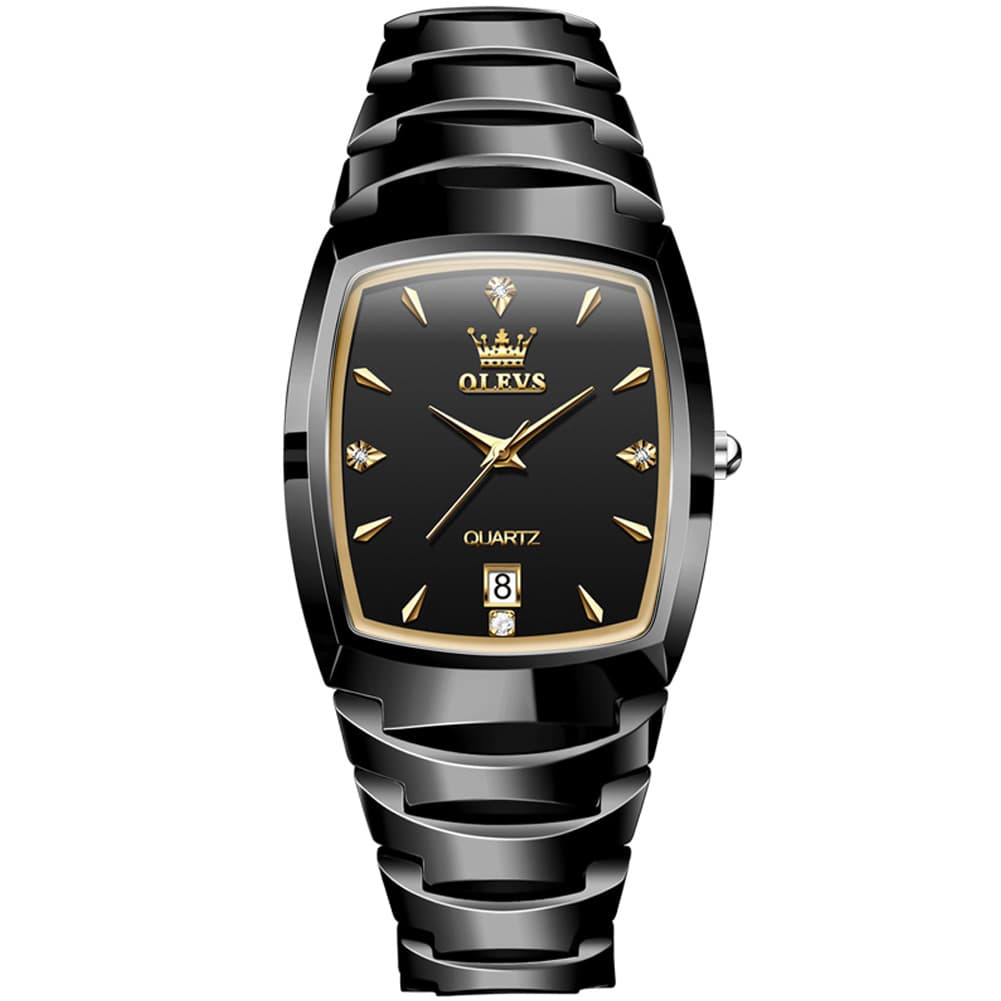 OLEVS 7006 Tungsten Steel Watch Tonneau Case Couple Diamond Accent Quartz Luxury Timepiece for Men and Women - Olevs Store
