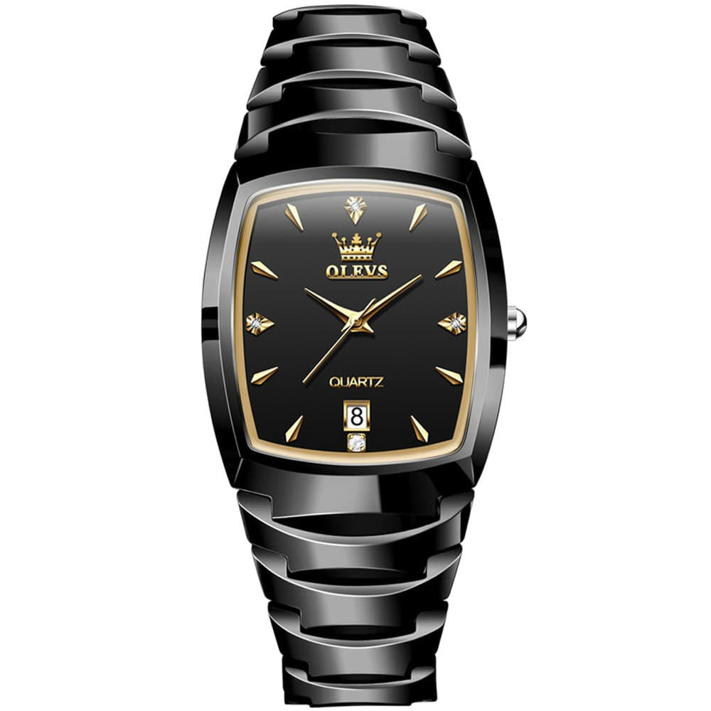 OLEVS 7006 Tungsten Steel Watch Tonneau Case Couple Diamond Accent Quartz Luxury Timepiece for Men and Women - Olevs Store