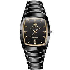 OLEVS 7006 Tungsten Steel Watch Tonneau Case Couple Diamond Accent Quartz Luxury Timepiece for Men and Women - Olevs Store