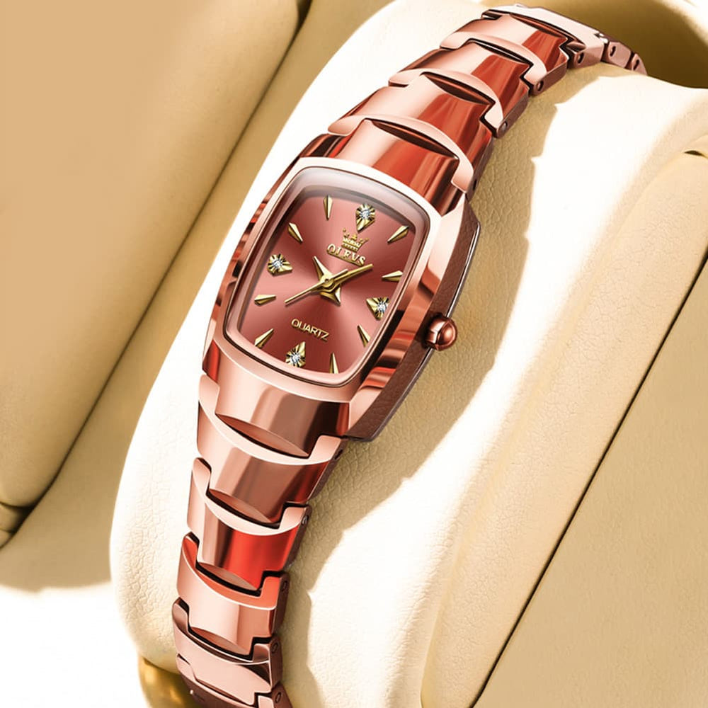 OLEVS 7006 Tungsten Steel Watch Tonneau Case Couple Diamond Accent Quartz Luxury Timepiece for Men and Women - Olevs Store