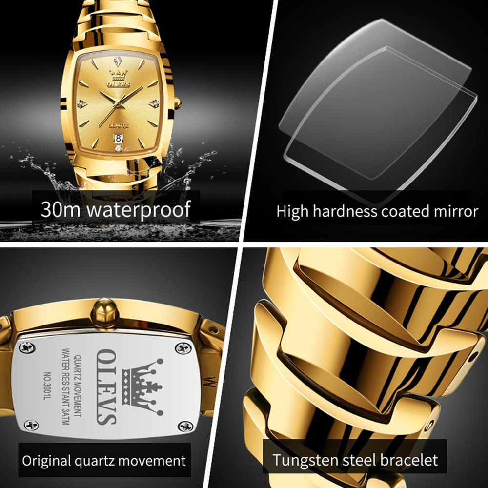 OLEVS 7006 Tungsten Steel Watch Tonneau Case Couple Diamond Accent Quartz Luxury Timepiece for Men and Women - Olevs Store