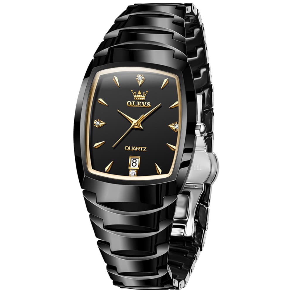 OLEVS 7006 Tungsten Steel Watch Tonneau Case Couple Diamond Accent Quartz Luxury Timepiece for Men and Women - Olevs Store