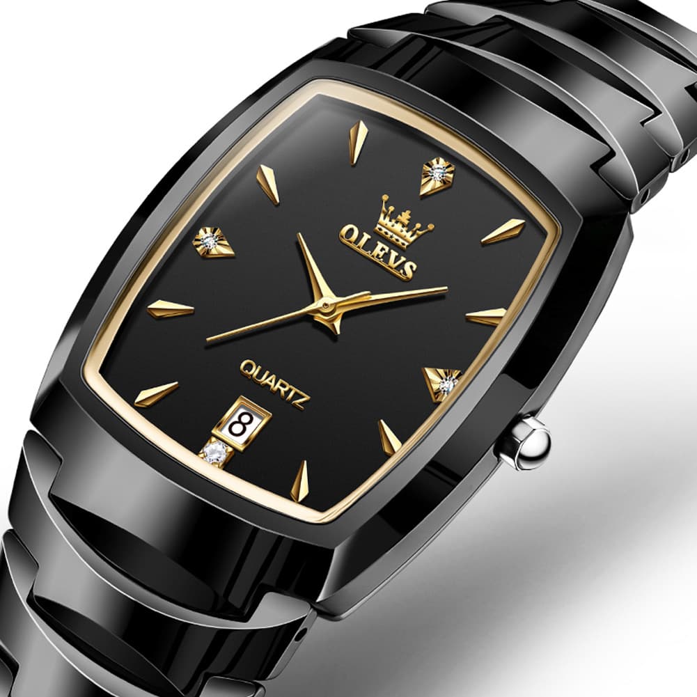 OLEVS 7006 Tungsten Steel Watch Tonneau Case Couple Diamond Accent Quartz Luxury Timepiece for Men and Women - Olevs Store