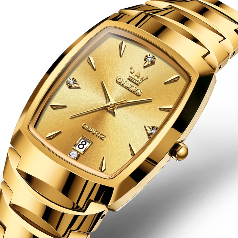 OLEVS 7006 Tungsten Steel Watch Tonneau Case Couple Diamond Accent Quartz Luxury Timepiece for Men and Women - Olevs Store