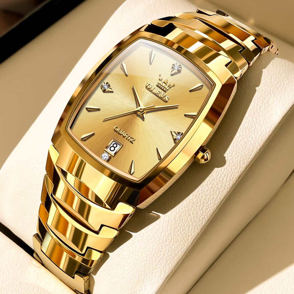 OLEVS 7006 Tungsten Steel Watch Tonneau Case Couple Diamond Accent Quartz Luxury Timepiece for Men and Women - Olevs Store