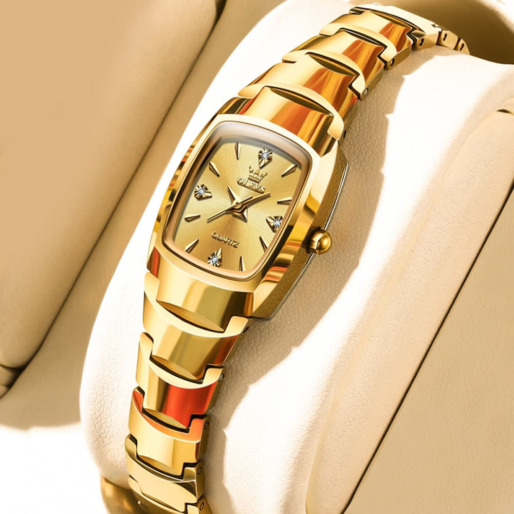 OLEVS 7006 Tungsten Steel Watch Tonneau Case Couple Diamond Accent Quartz Luxury Timepiece for Men and Women - Olevs Store
