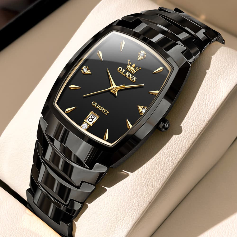 OLEVS 7006 Tungsten Steel Watch Tonneau Case Couple Diamond Accent Quartz Luxury Timepiece for Men and Women - Olevs Store