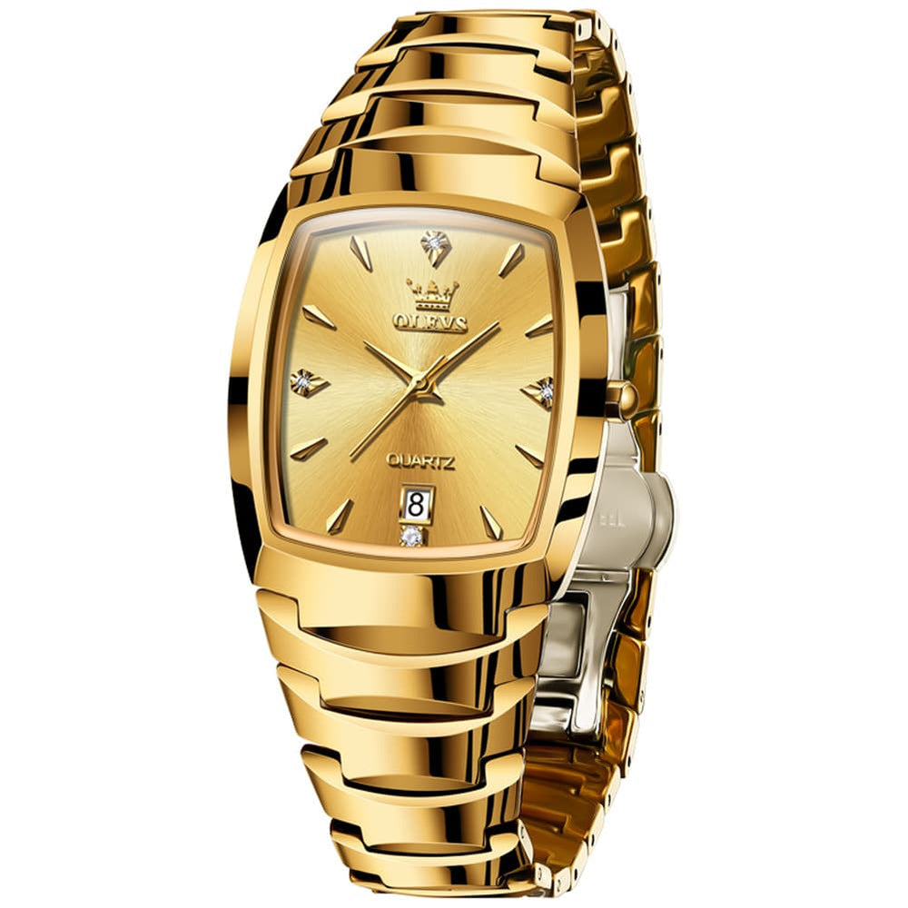 OLEVS 7006 Tungsten Steel Watch Tonneau Case Couple Diamond Accent Quartz Luxury Timepiece for Men and Women - Olevs Store