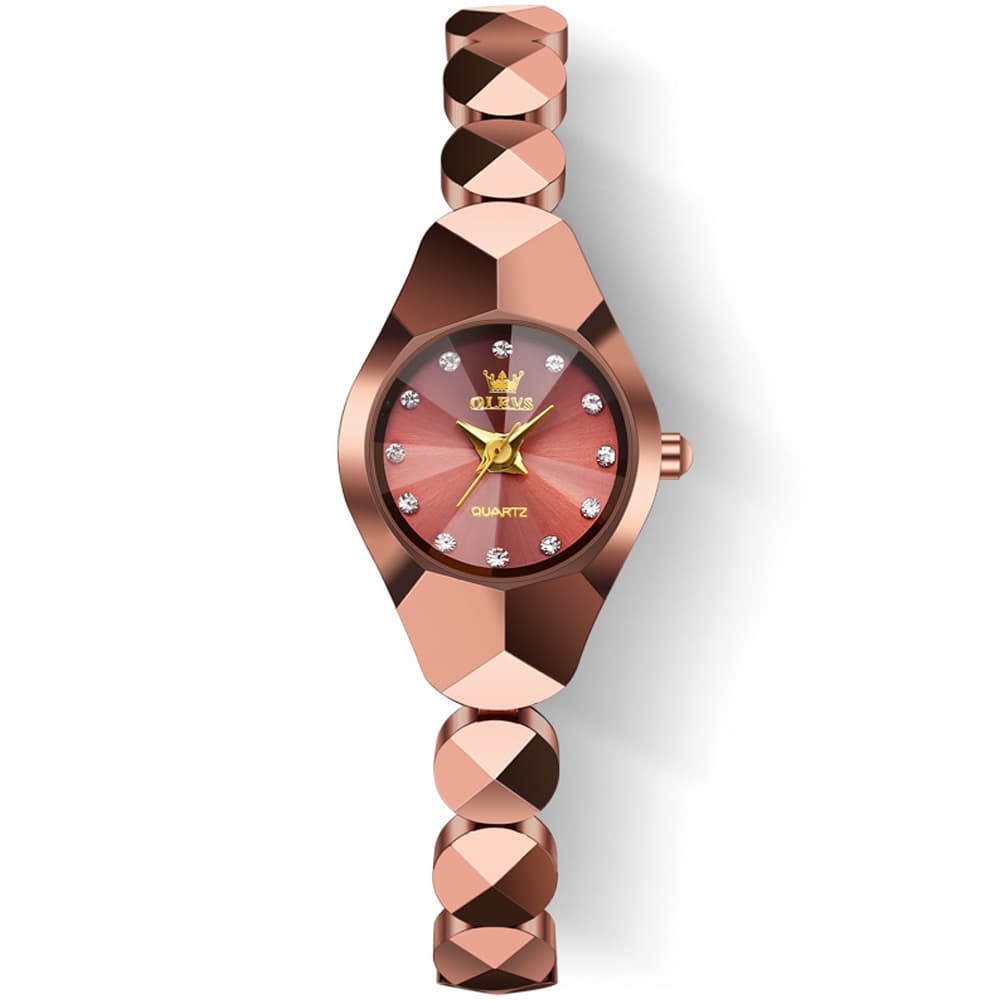 OLEVS 7007 Tungsten Steel Watch Dainty Faceted Bracelet Diamond Accent Quartz Luxury Timepiece for Women - Olevs Watch Store