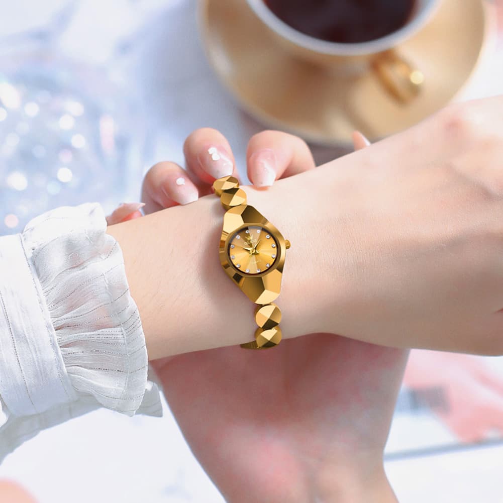 OLEVS 7007 Tungsten Steel Watch Dainty Faceted Bracelet Diamond Accent Quartz Luxury Timepiece for Women - Olevs Watch Store