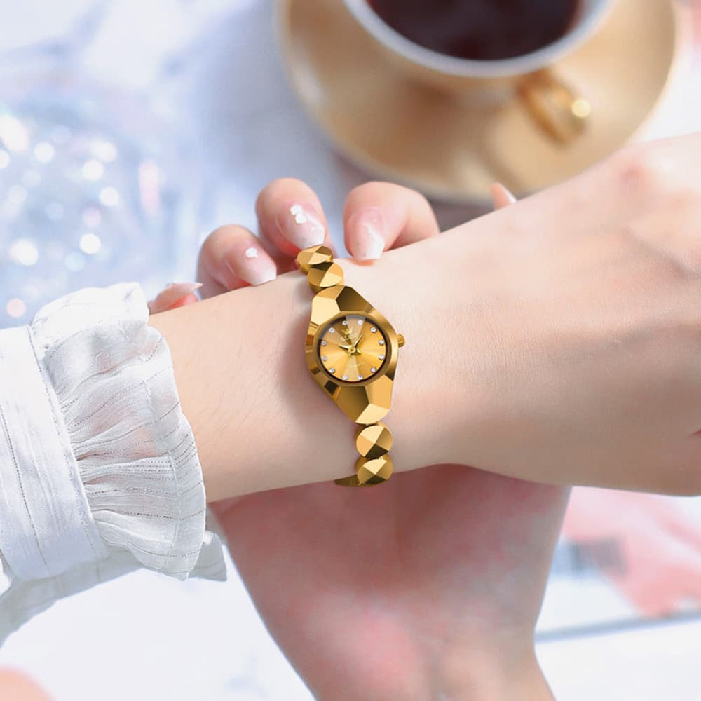 OLEVS 7007 Tungsten Steel Watch Dainty Faceted Bracelet Diamond Accent Quartz Luxury Timepiece for Women - Olevs Watch Store