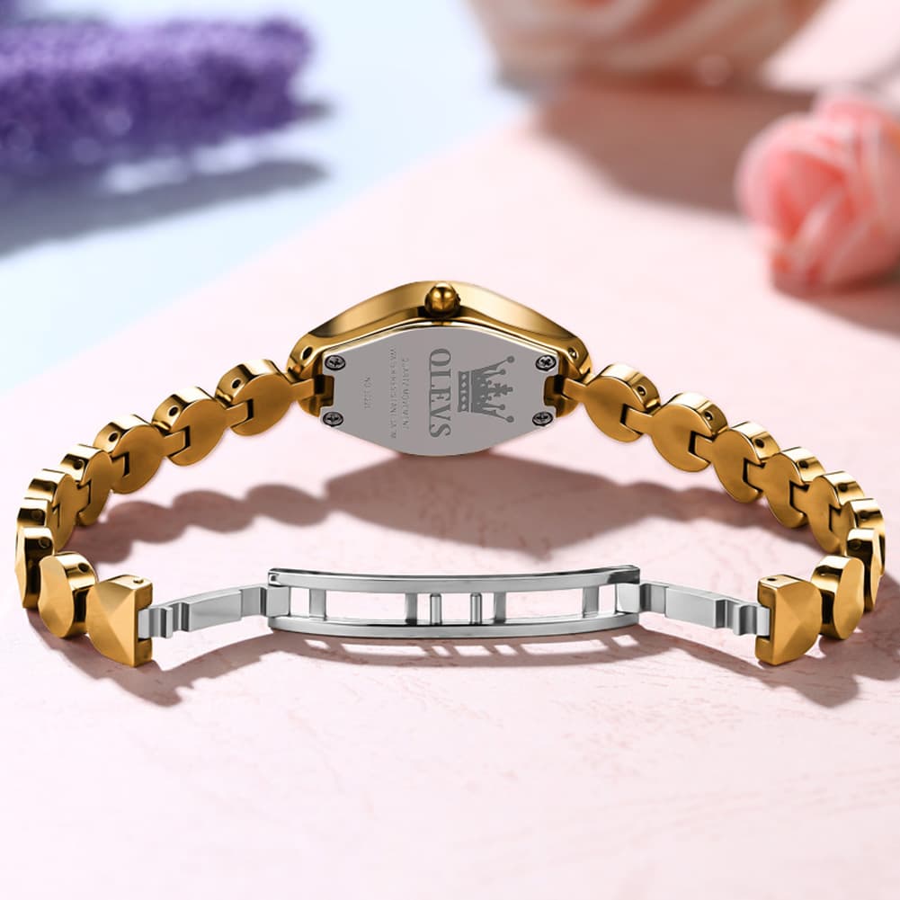 OLEVS 7007 Tungsten Steel Watch Dainty Faceted Bracelet Diamond Accent Quartz Luxury Timepiece for Women - Olevs Watch Store